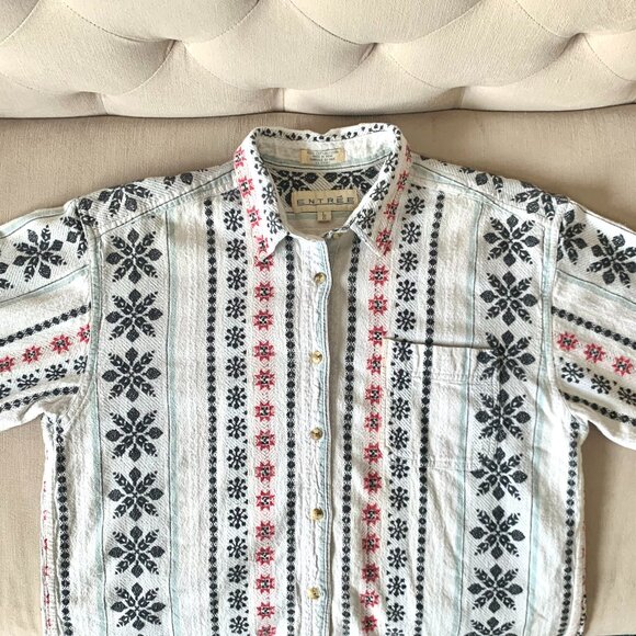 Vintage Woven Boho Stripe Pattern Button Up Collar Shirt Top Granola Grandmacore - Picture 5 of 16
